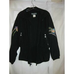 JACKET KAELIN Light Sz Medium Lined 80's Black Tropical Womens Wind Breaker‎ VTG